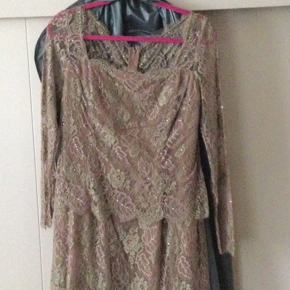 Rose Taft Couture taupe lace gown
